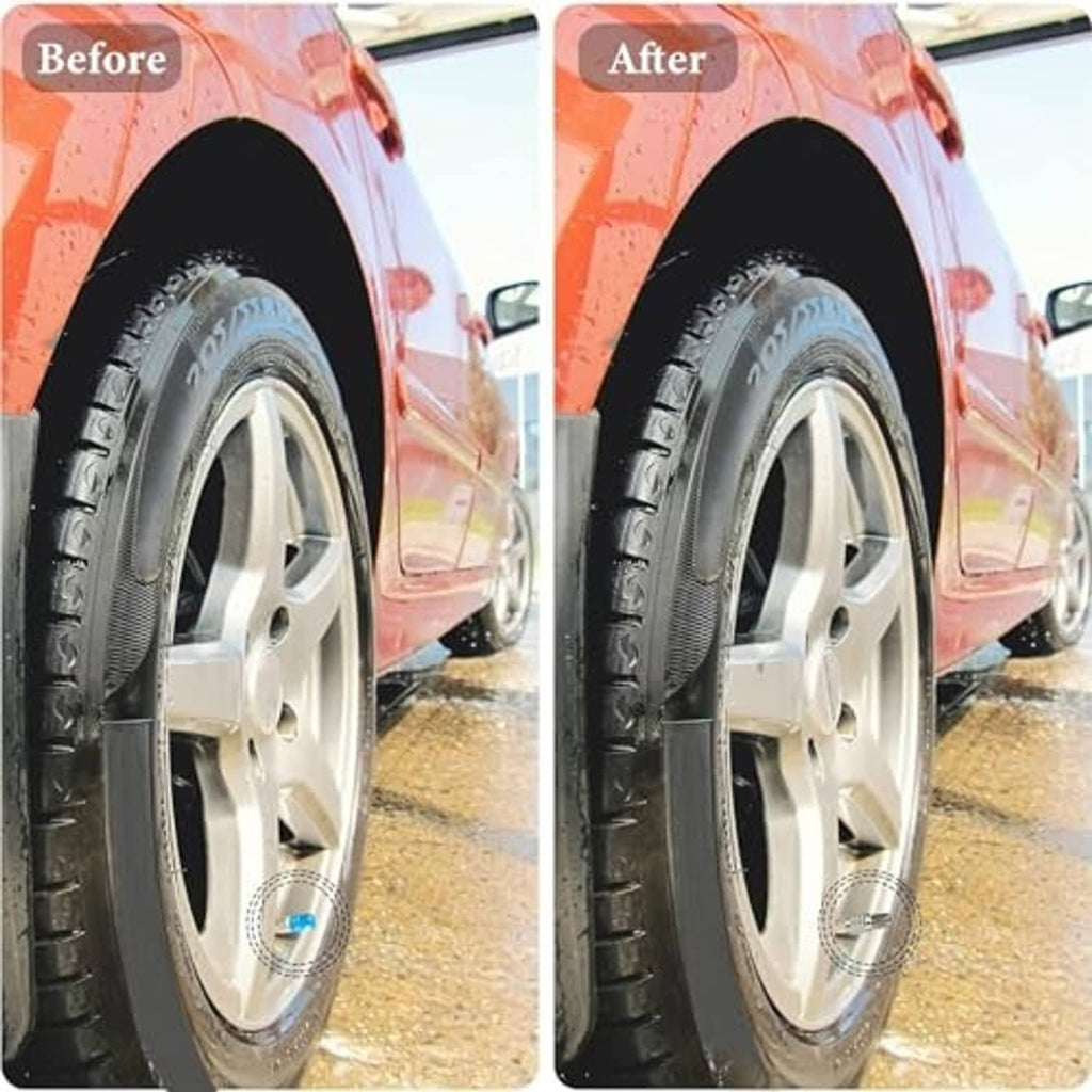 Car tire before-and-after view with valve cap installed on the wheel