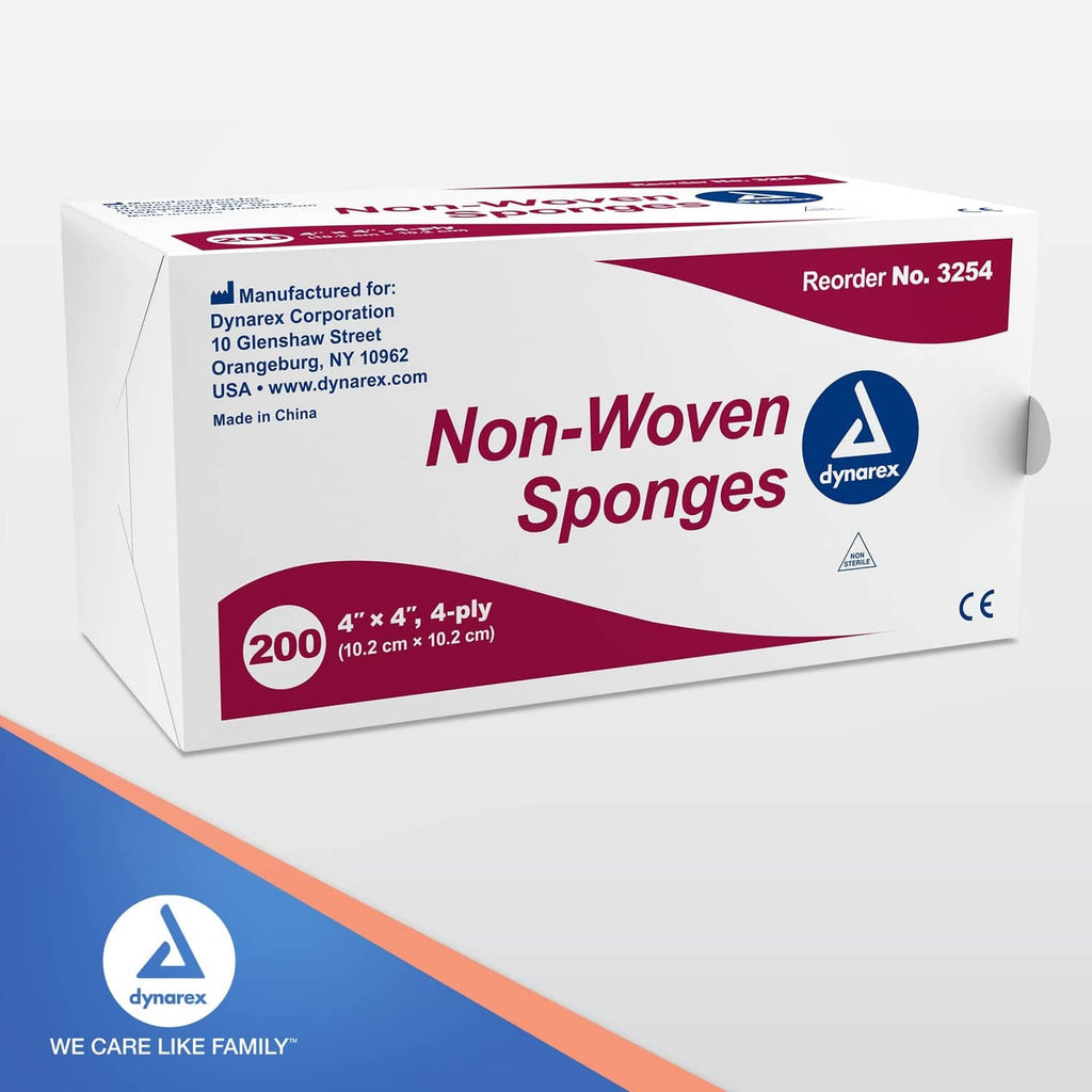 Dynarex non-woven sponges box, 4 x 4, 4-ply, non-sterile, 200 count