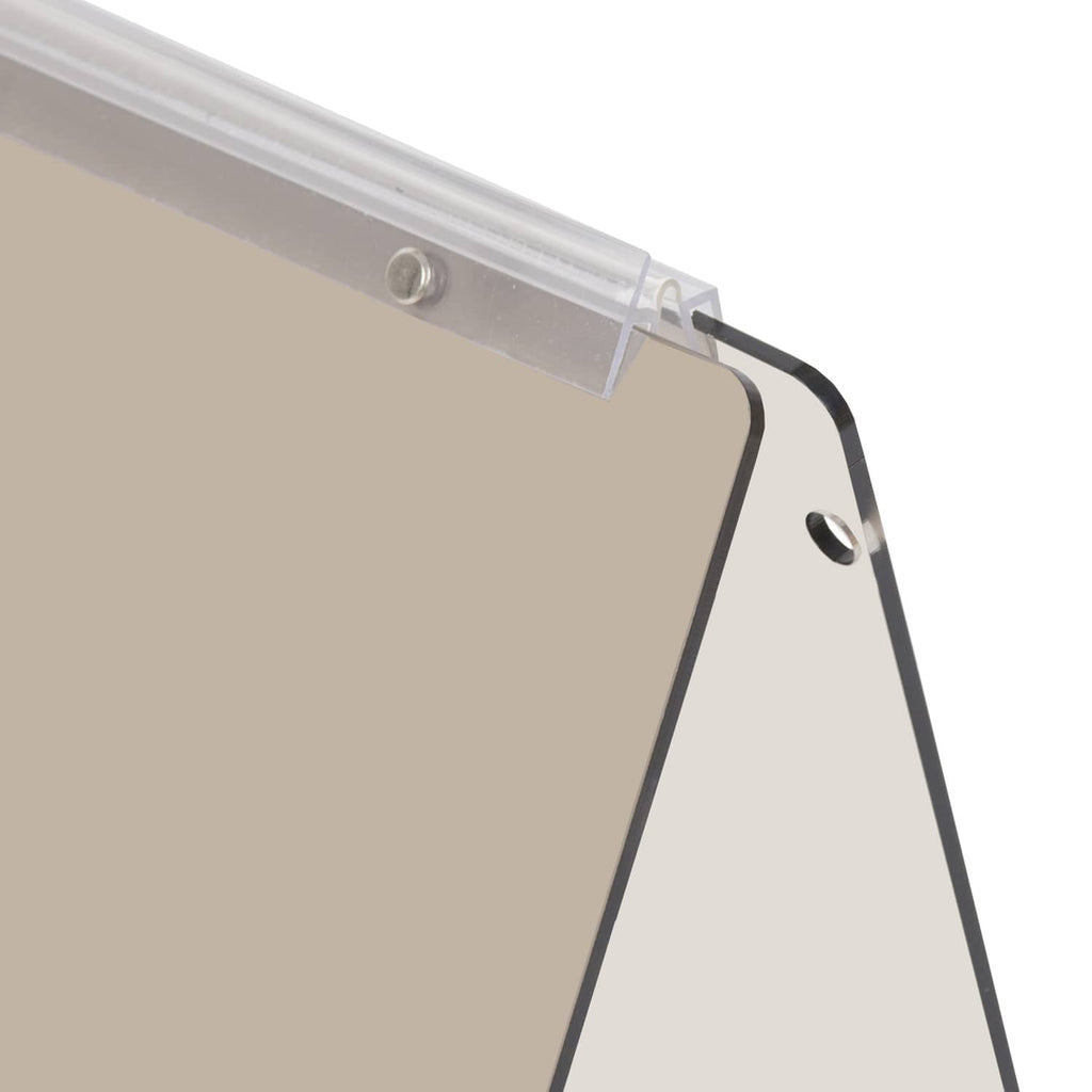 Close-up of flip windshield frame with clear clamp and mounting hardware