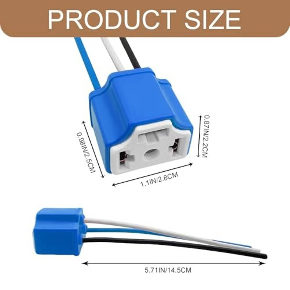Blue wiring adapter connector with exposed terminal socket and two color-coded wire leads