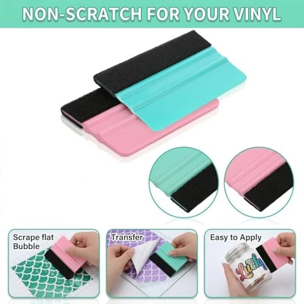 2 PCS vinyl squeegees with black felt edge pads in pink and teal colors