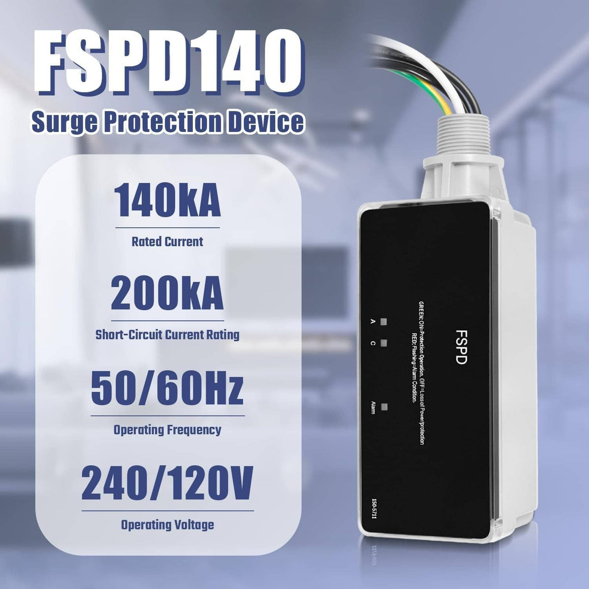 Surge protection device with black display panel and white mounting housing
