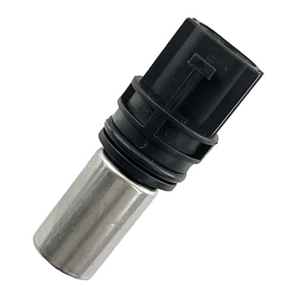 Crankshaft position sensor viewed from side, black connector and silver metal tube