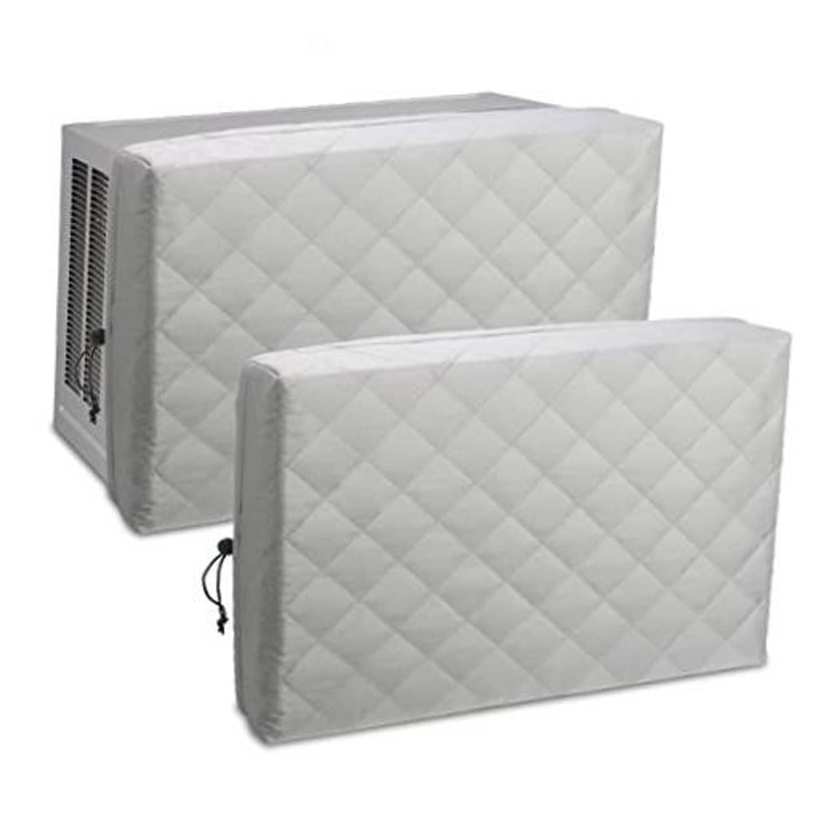 2-pack white window air conditioner covers with quilted pattern and drawstring ties