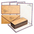 Vintage-style airmail letter paper with brown envelope and signature stamp icons