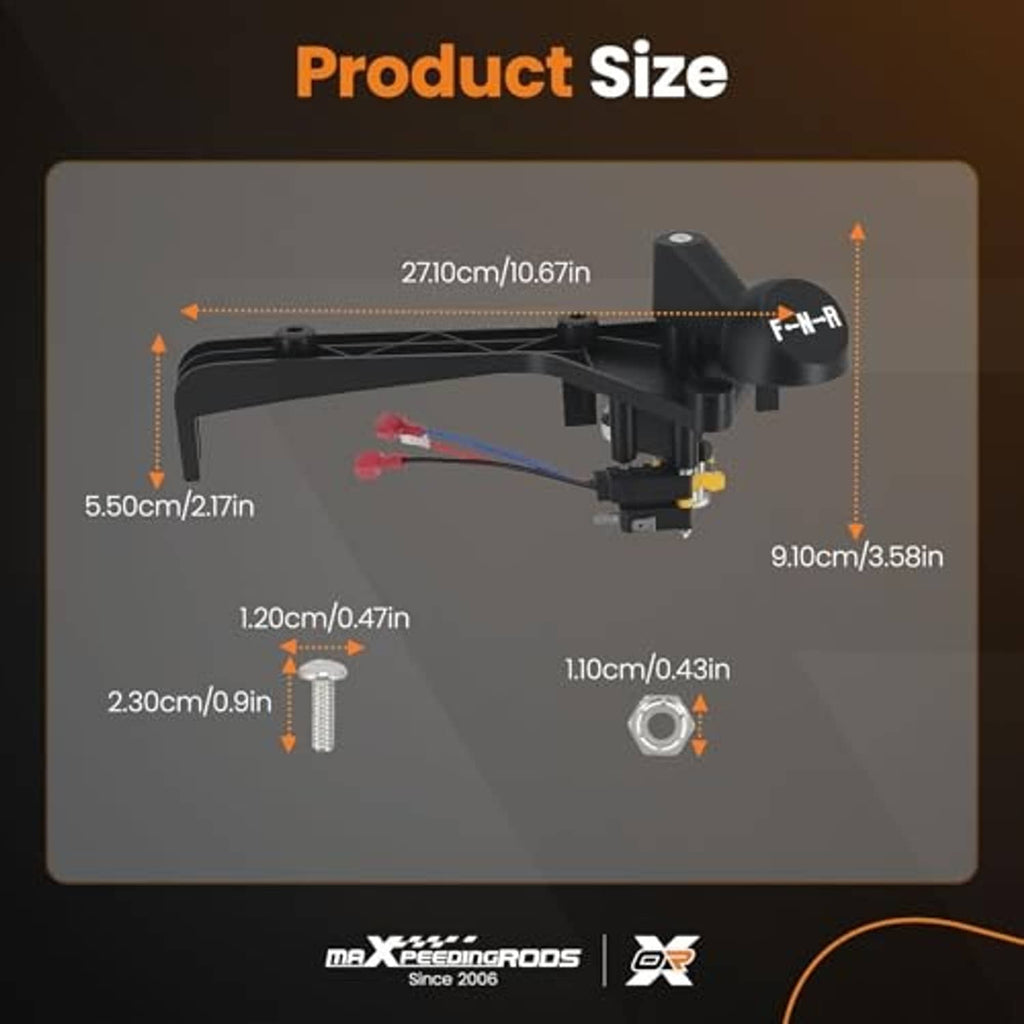 Forward and reverse shifter assembly with size diagram and mounting dimensions