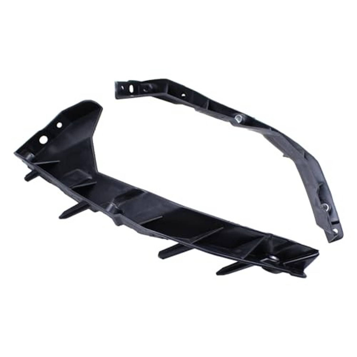 Black front bumper bracket with curved support channel and mounting tabs with holes