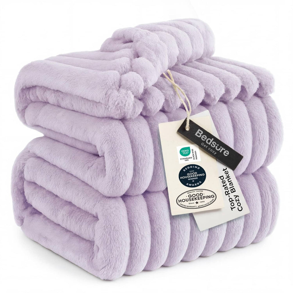 Lavender fog full-size fleece blanket with layered rolled edges
