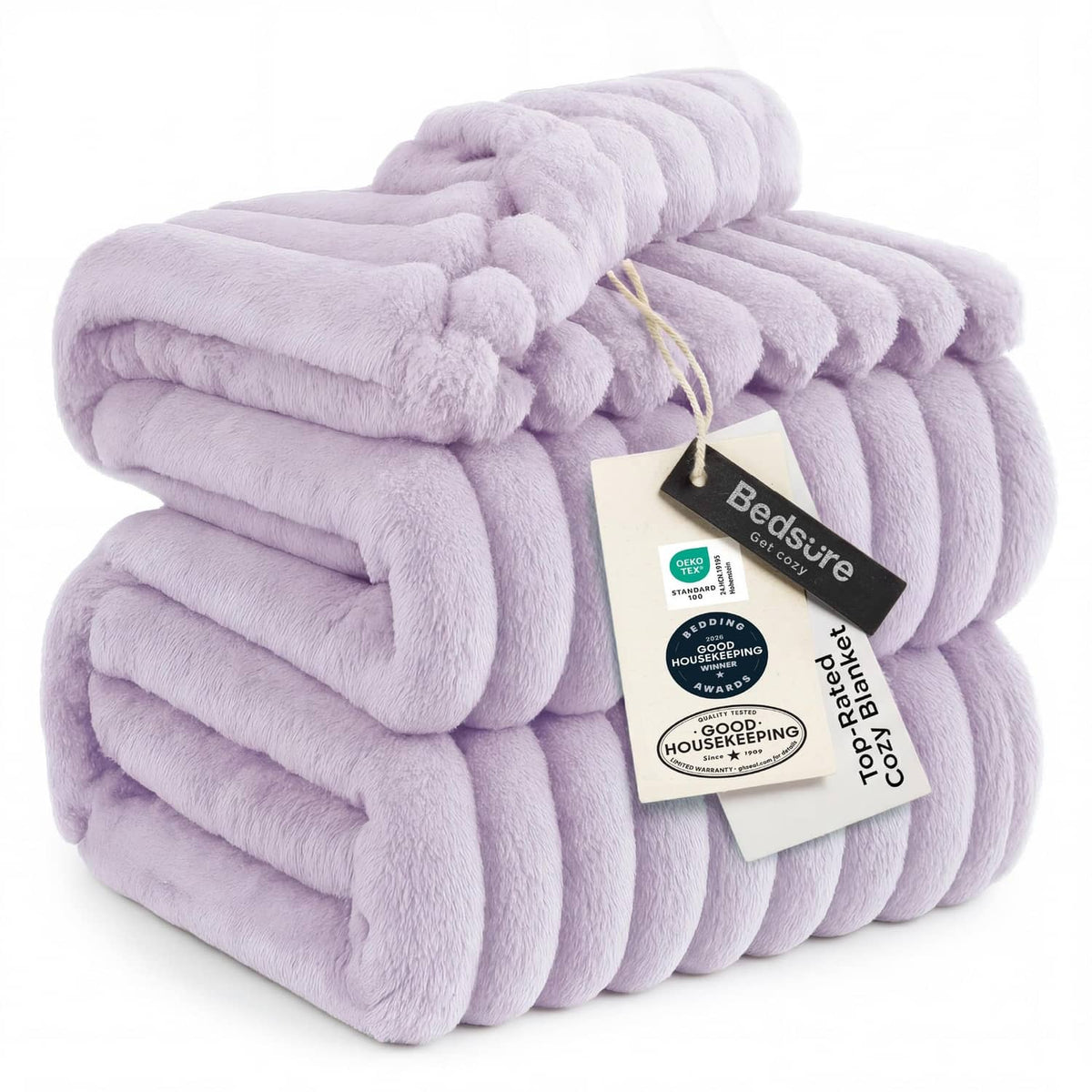 Lavender fog full-size fleece blanket with layered rolled edges