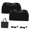 Black RV tire cover pair with storage bag and drawstring cords