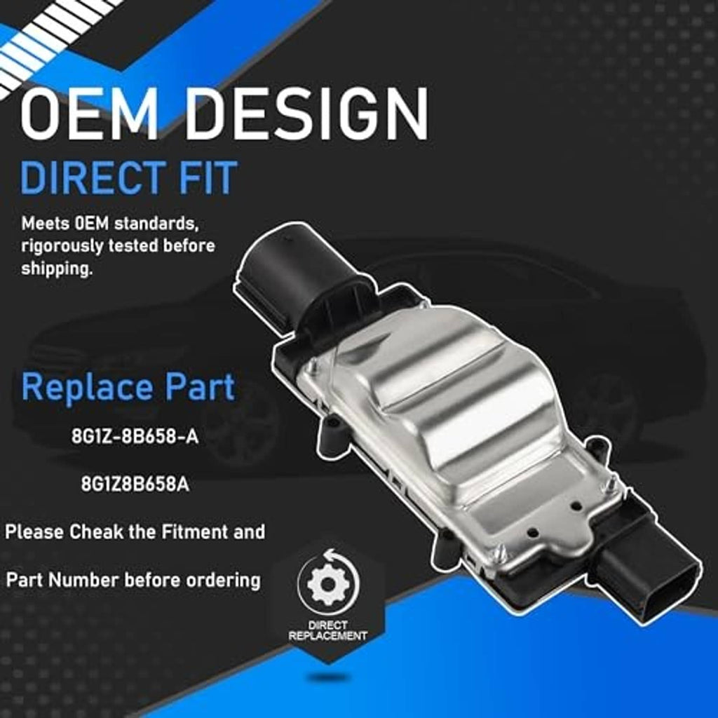 Engine radiator fan control module with silver casing and dual black connector plugs