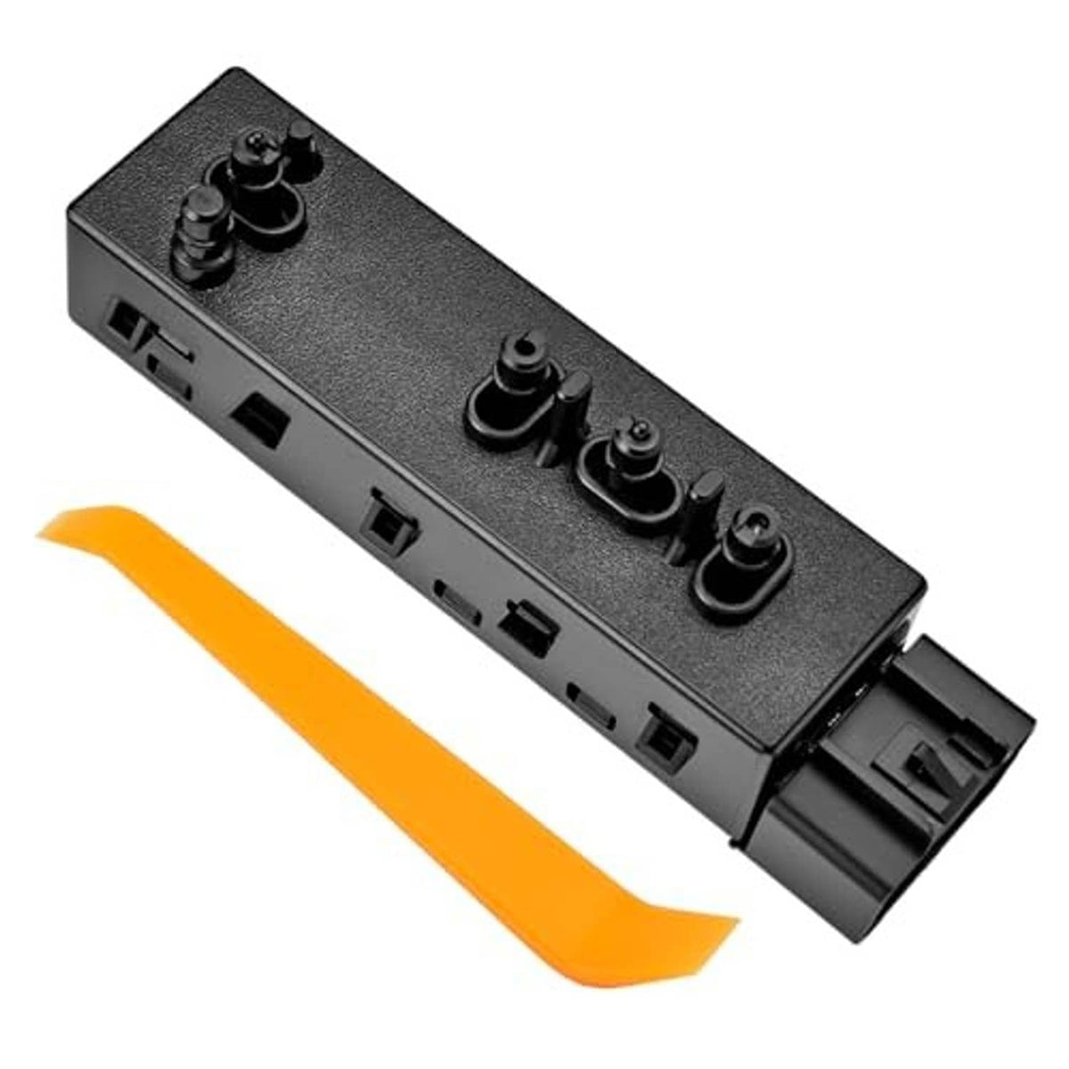 Power seat switch control module angled view, dark gray panel with four rocker switches