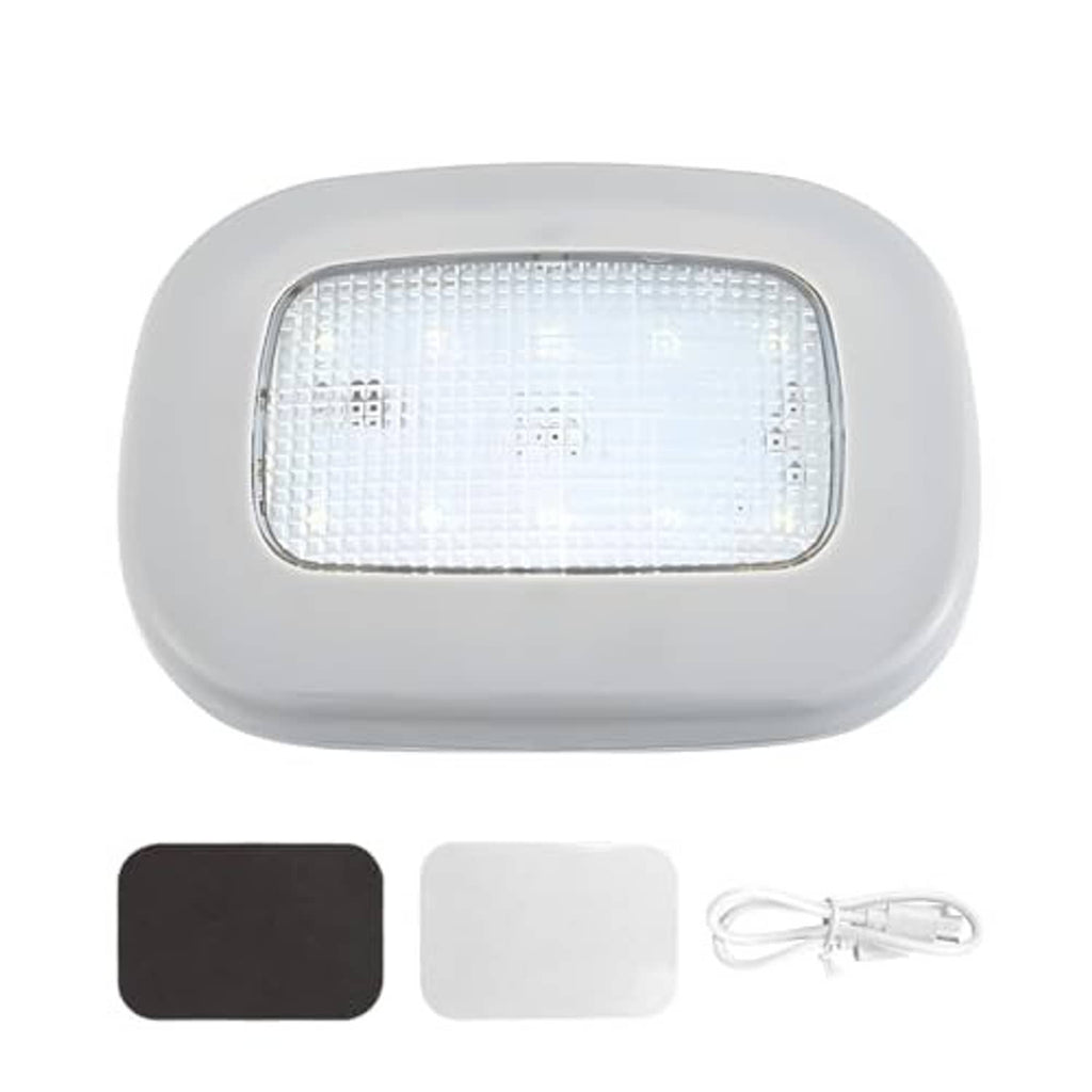 Gray magnetic dome LED car light with adhesive pads and USB cable