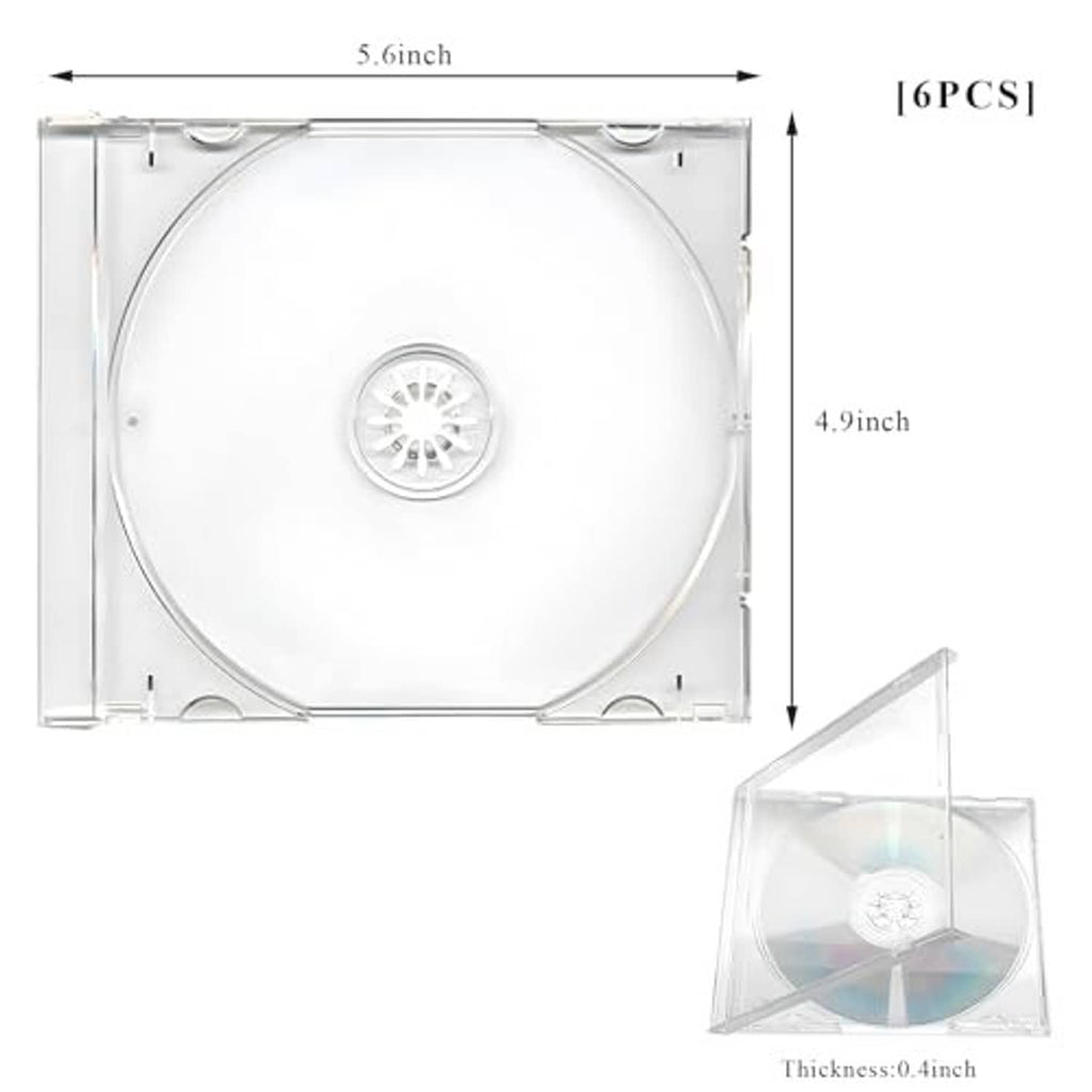 Clear single-disc CD jewel case with round center hub inside transparent plastic tray.