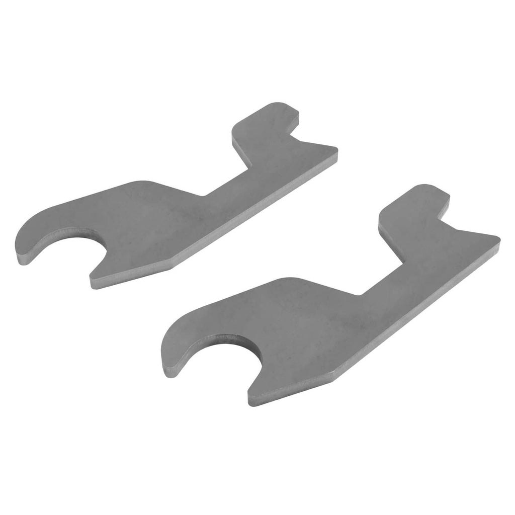 Steel quick-change bucket ear attachment for John Deere, two gray brackets side view