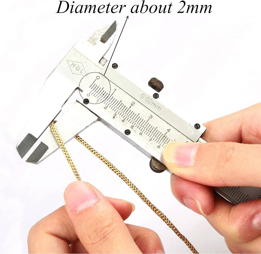 Braided cord strands shown with a diameter measuring tool, about 2mm