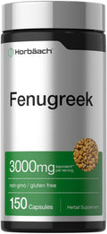 Fenugreek supplement capsules bottle, 3000mg, 150 capsules, dark green label