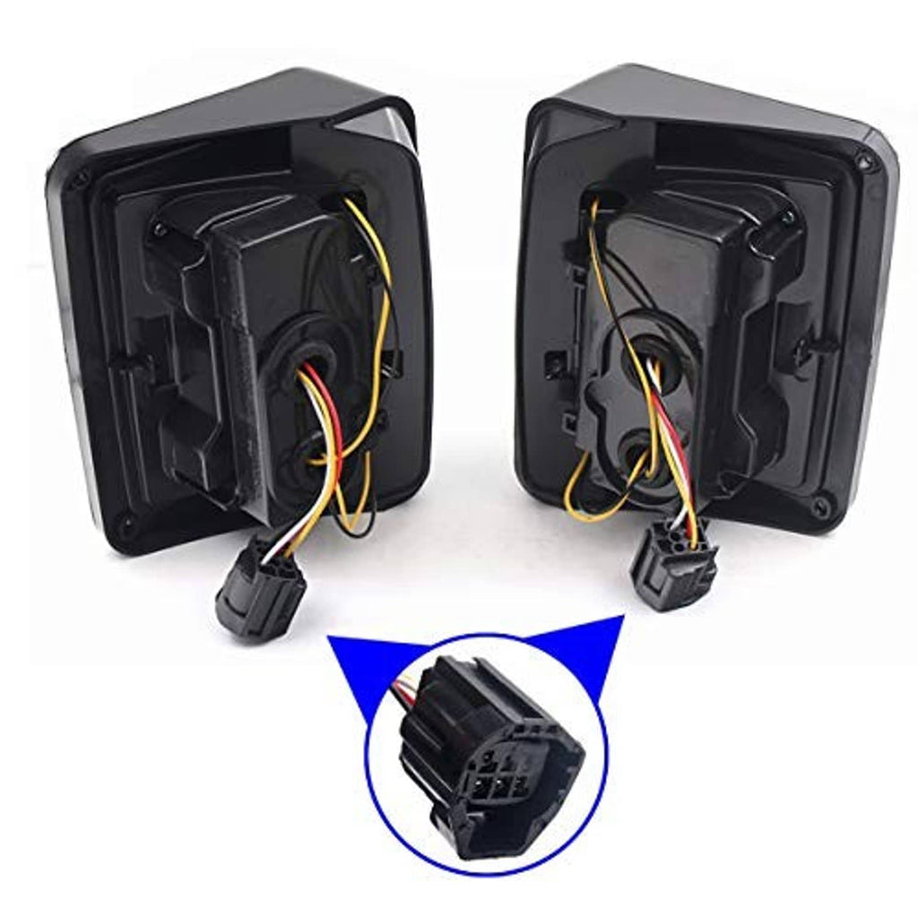 Black LED tail light housings from the back with visible wiring and connectors