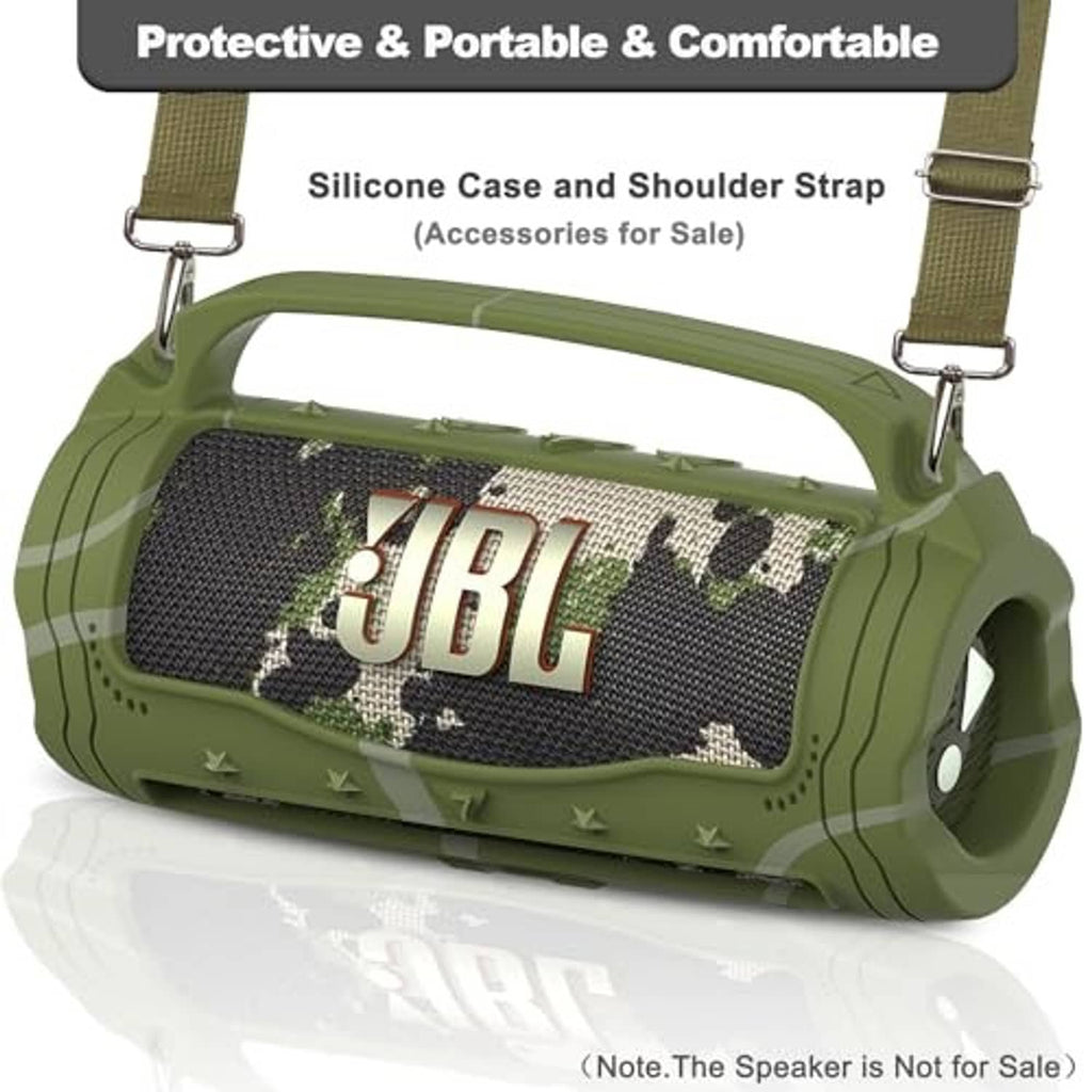 Green silicone case with included shoulder strap for JBL Flip 7 speaker