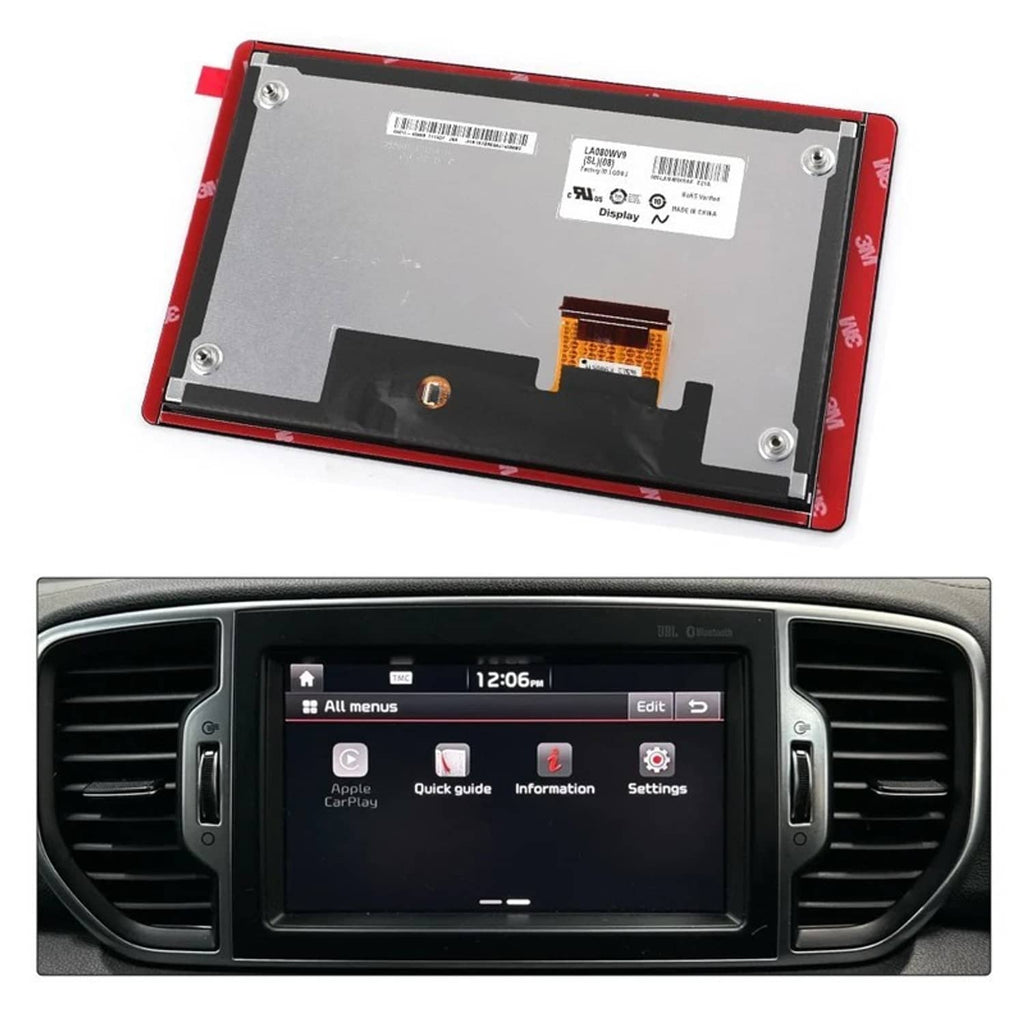 8-inch LCD touch screen display with red metal frame, rear view and connector flex