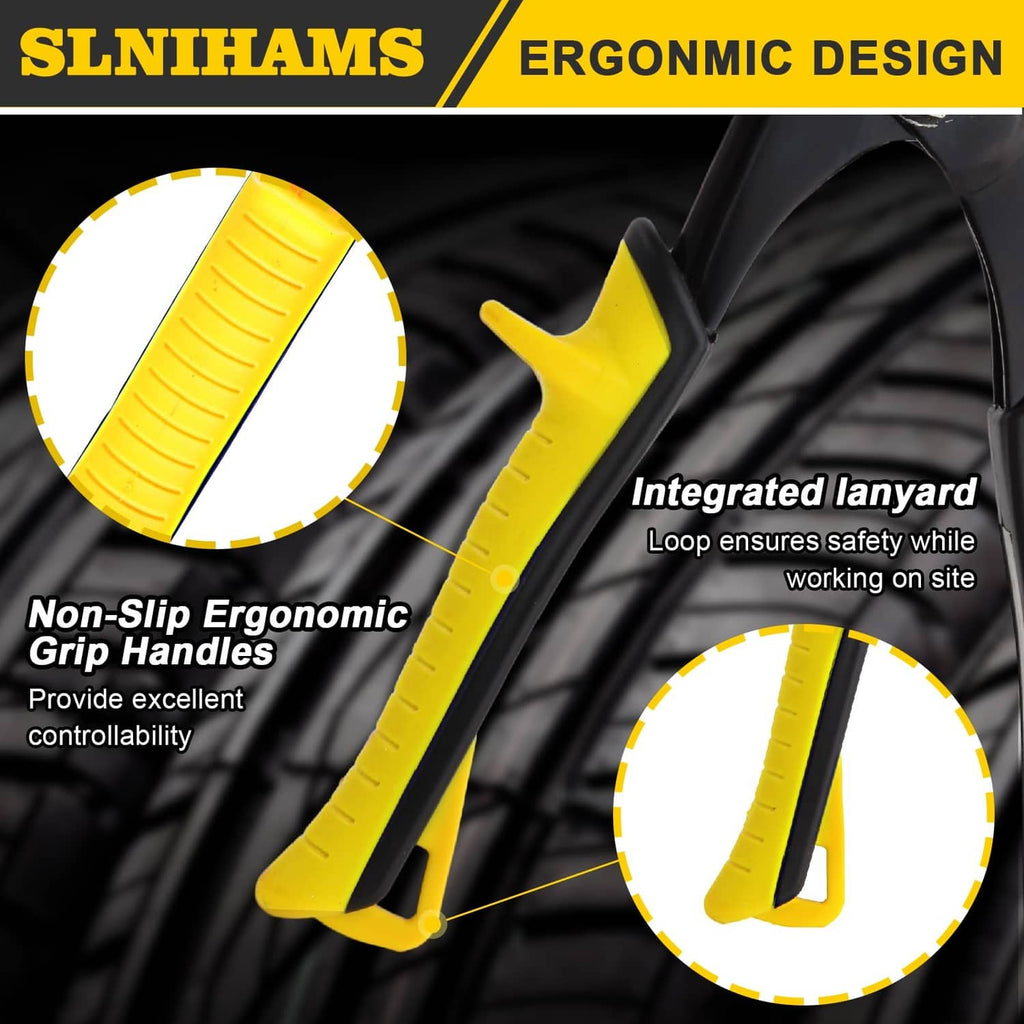 Snap lock punch tool with non-slip yellow grip handles and integrated lanyard