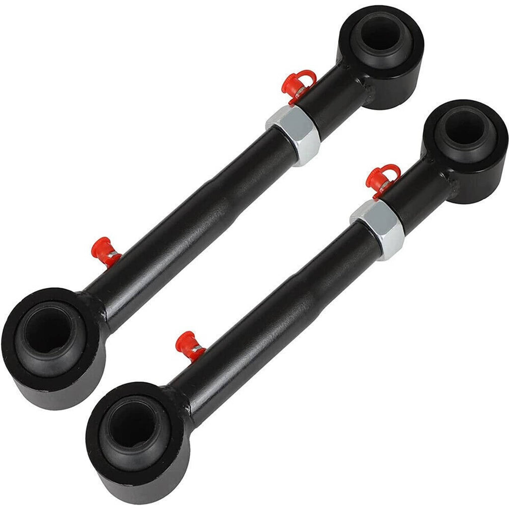 Pair of black sway bar link disconnects with red clips and rubber bushings