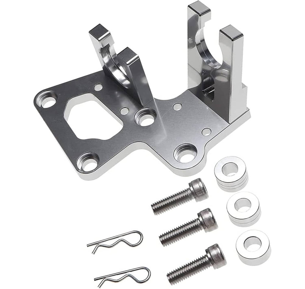 Metal trans shifter cable bracket with mounting holes and included screws, pins, washers