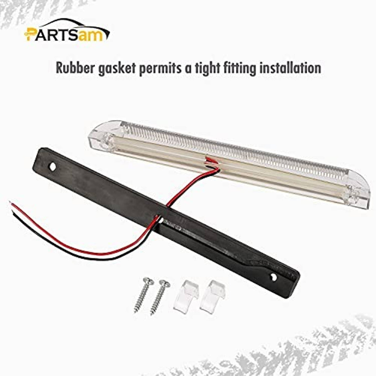 8-inch LED utility strip light bar with black mounting base, red wires, and rubber gasket