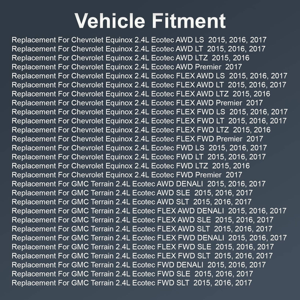 Transfer case assembly product fit graphic with vehicle compatibility list