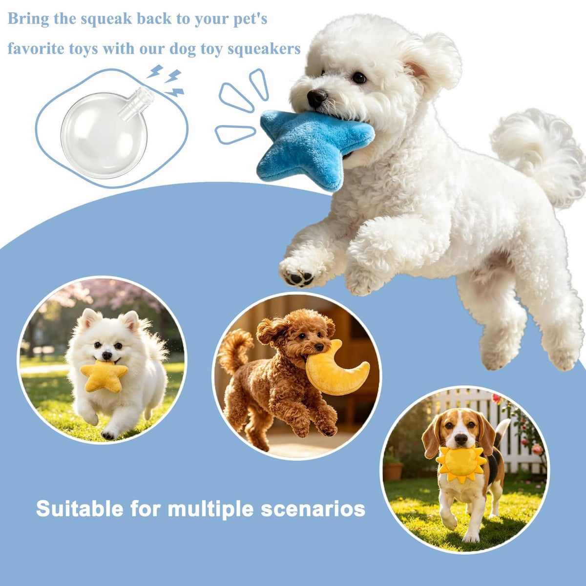 Transparent dog toy squeaker bulb with round dome and short tube