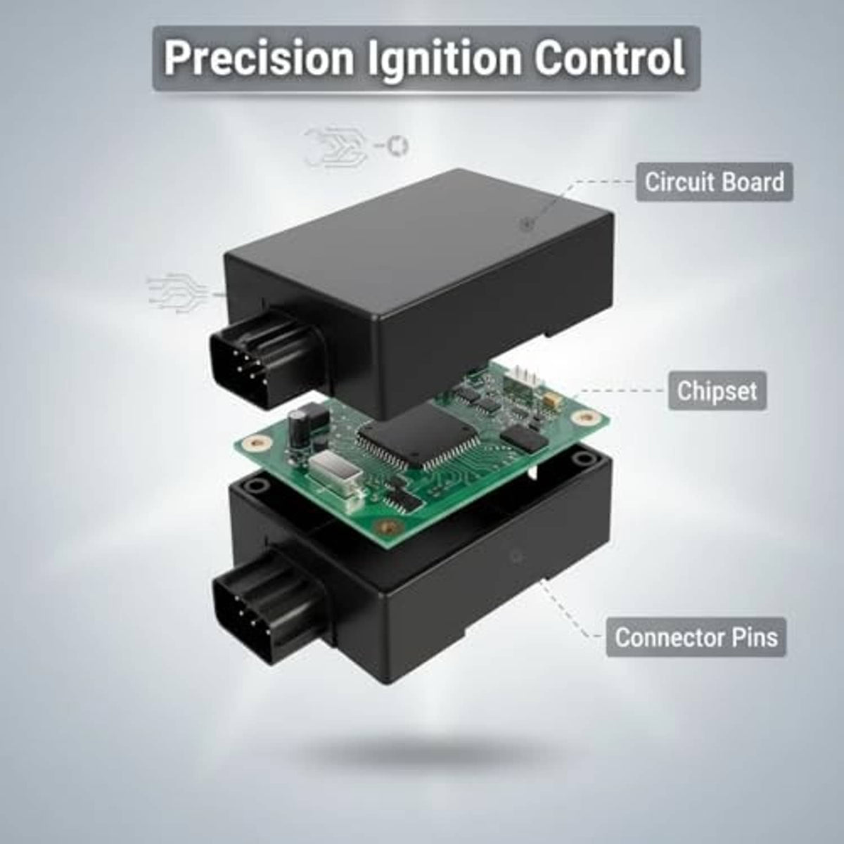 CDI ignition control box with exposed circuit board and connector pins