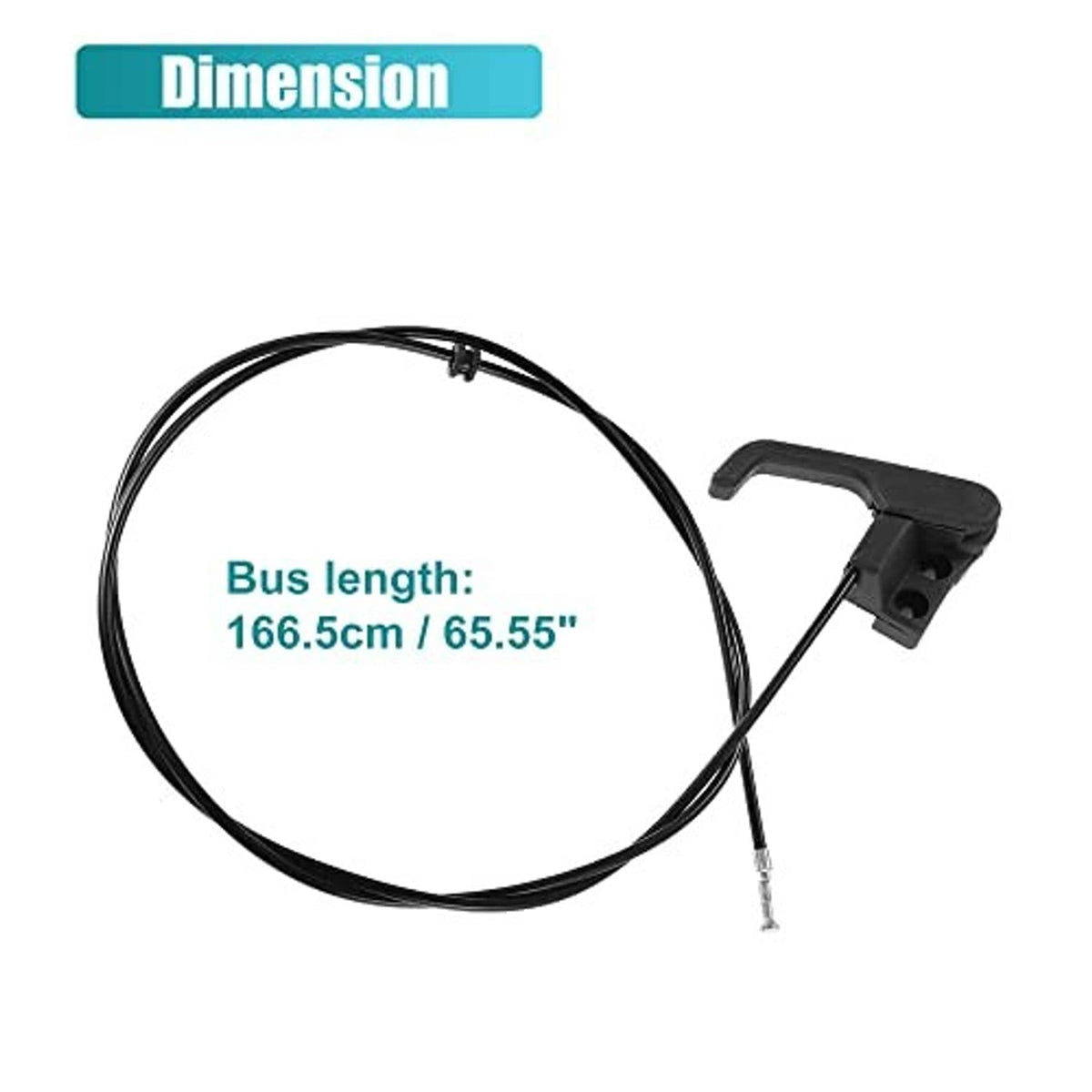 Hood release cable with black wire and angled black mounting hook bracket