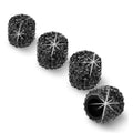 Black rhinestone tire valve stem caps (4-pack), round sparkle design with star cross lines