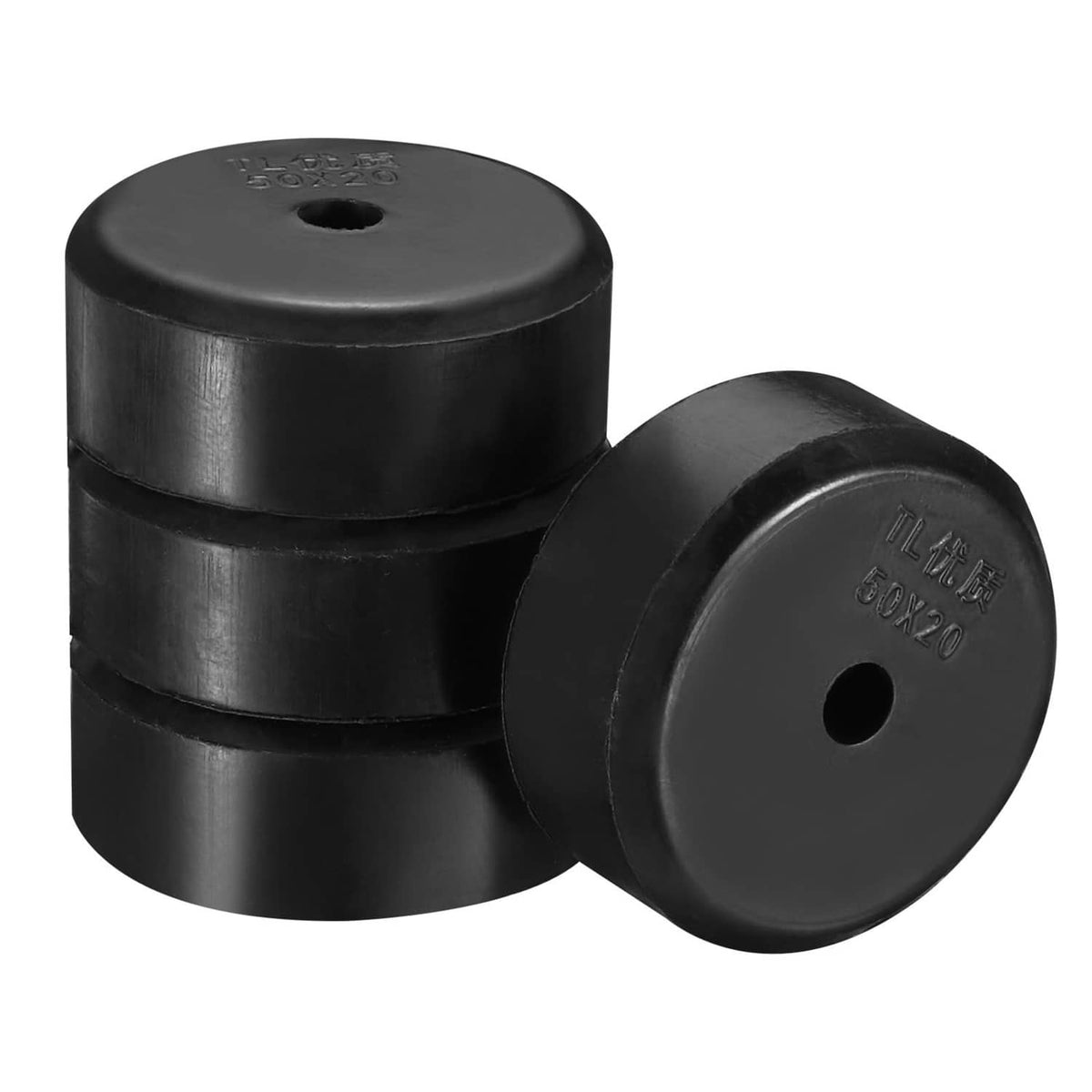Black multi-purpose rubber spacer set, stacked cylinders with center holes
