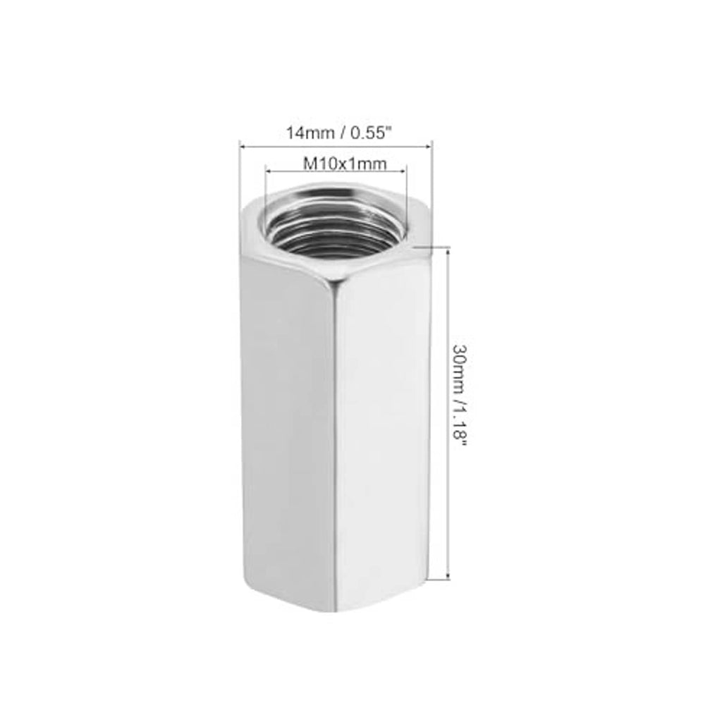 Hex coupling nut, M10x1 fine thread, 30mm sleeve length; internal threaded opening