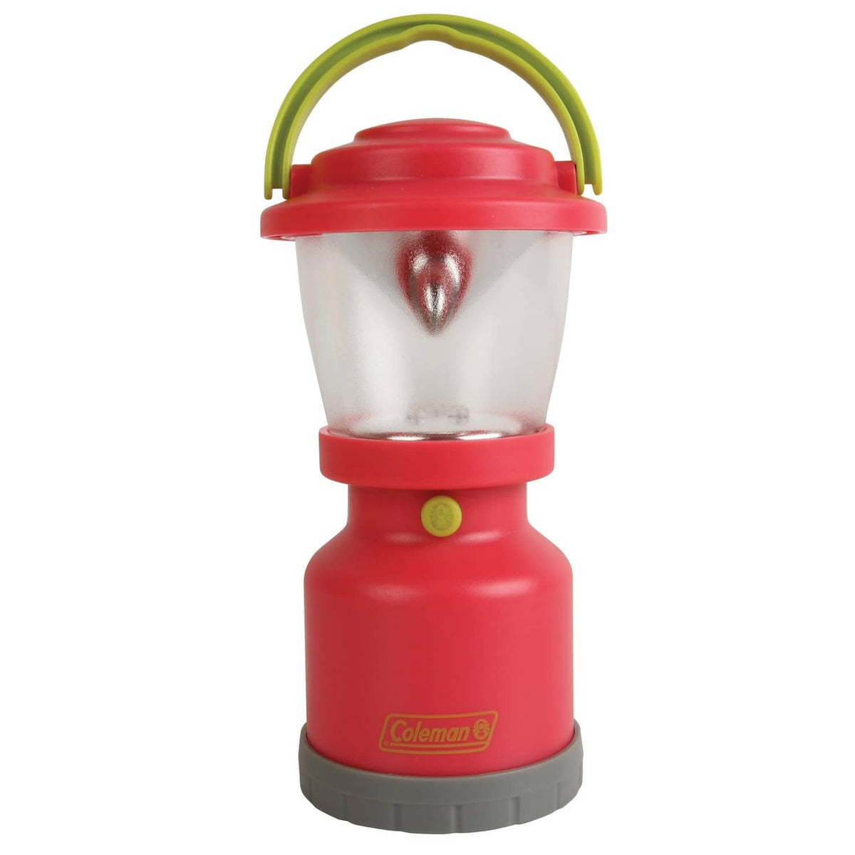 Red kids mini LED lantern with flip-top handle and clear diffuser