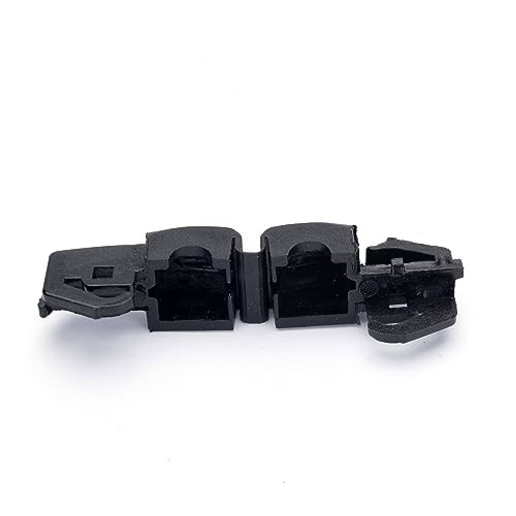 Black fuel filler cap clip retainer, front view with three molded sections