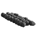 Black lava rocks fire pit stones, assorted rounded pieces in a pile