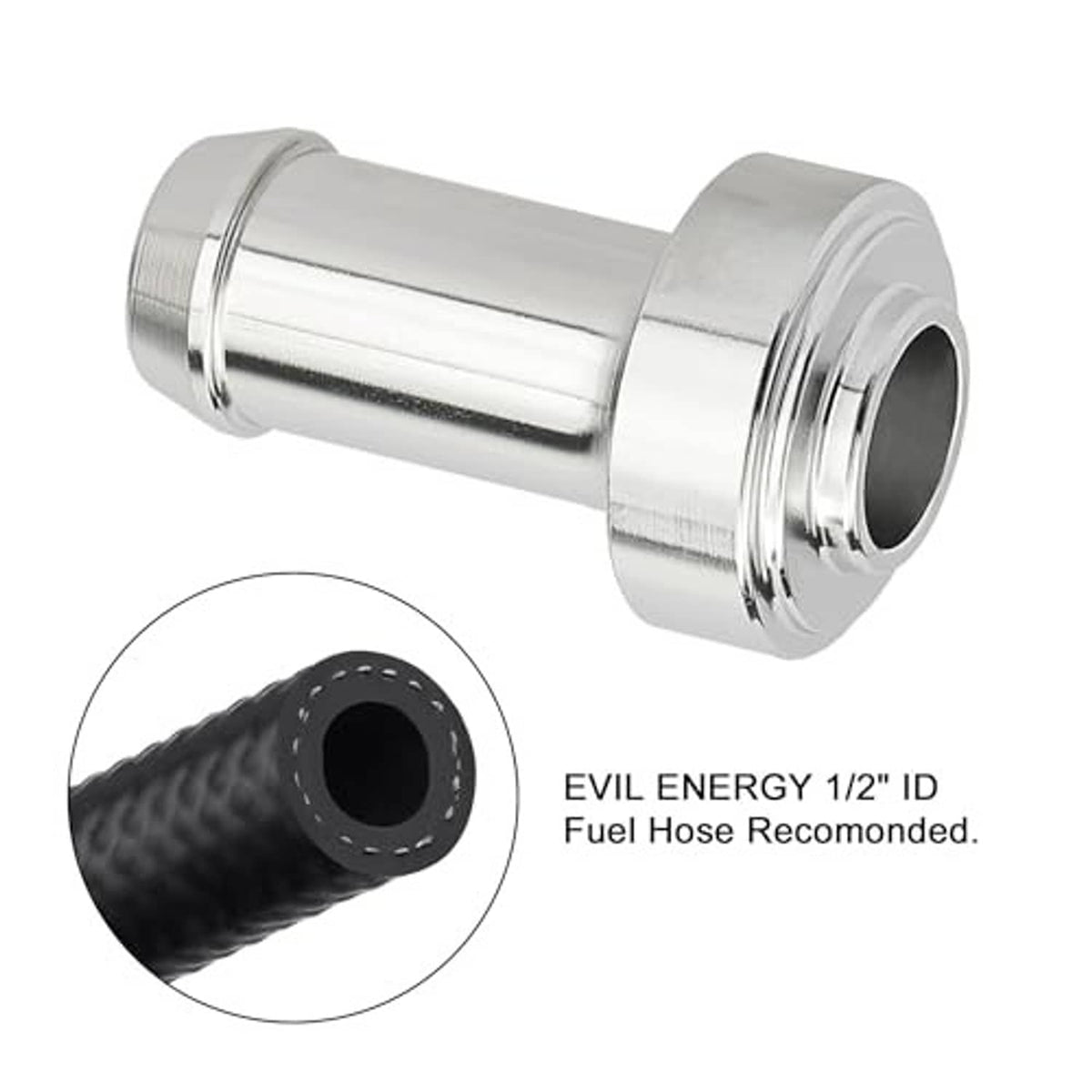 Silver hose barb tail nipple with weld collar and barbed hose connection detail