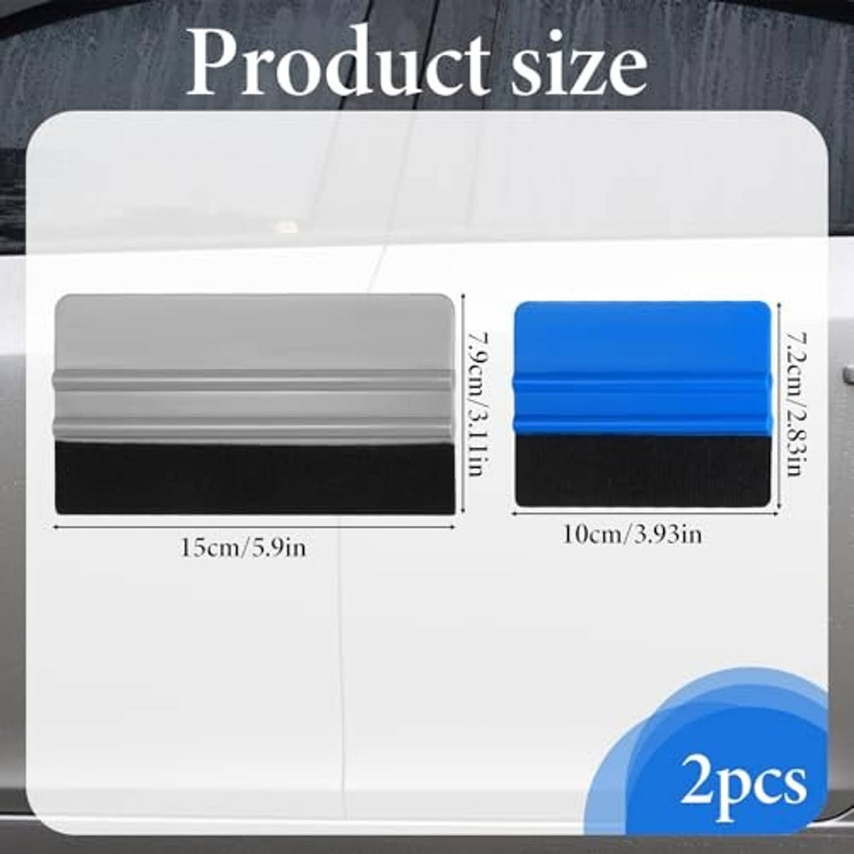 Vinyl wrap squeegee sizes shown: 15 cm and 10 cm, felt pads (2 pcs)