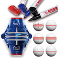 Blue 360-degree golf ball alignment marker tool kit with three pens and marker disc