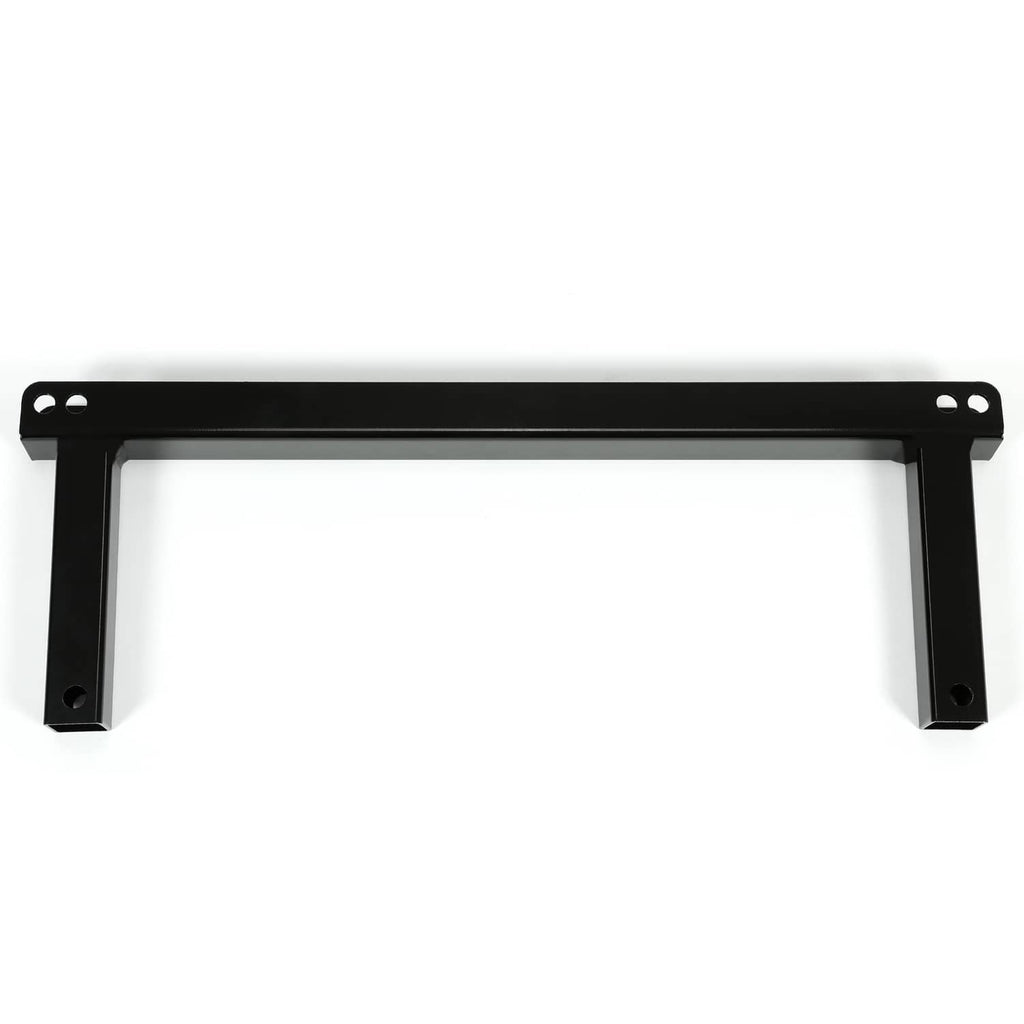Black powder-coated lift bracket crossbar with two end legs and mounting holes