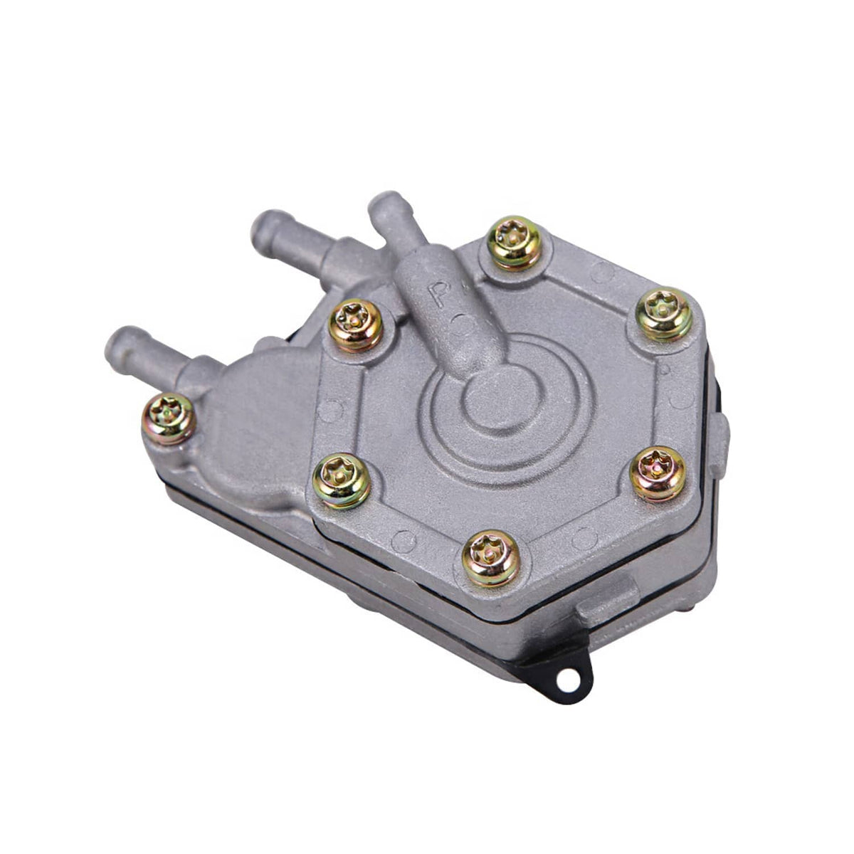 Carburetor and fuel pump unit with top cover and two outlet hose nipples