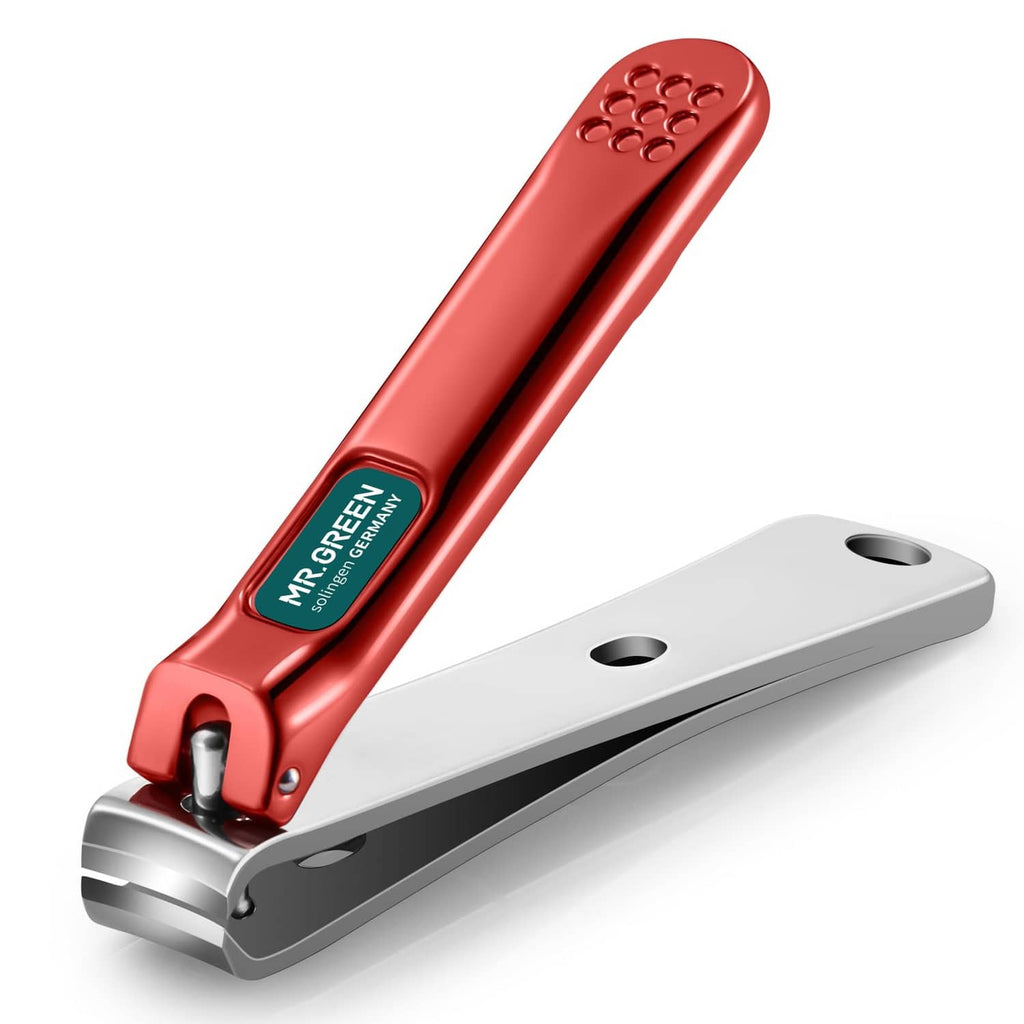 Red curved-blade nail clipper with ergonomic handle and stainless cutting edge