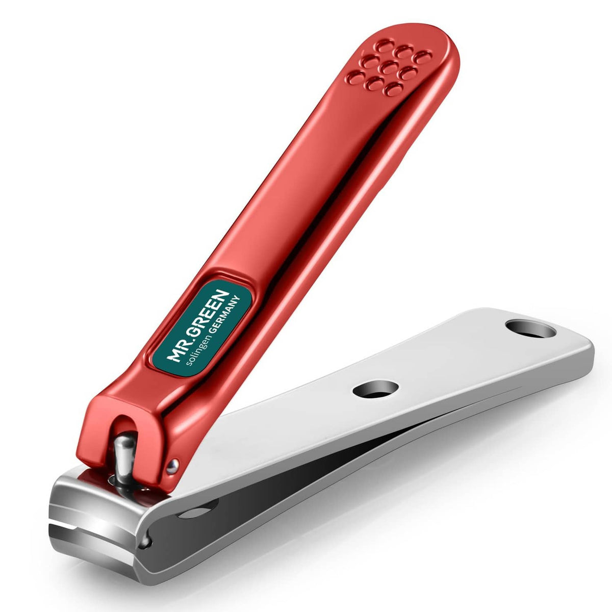 Red curved-blade nail clipper with ergonomic handle and stainless cutting edge