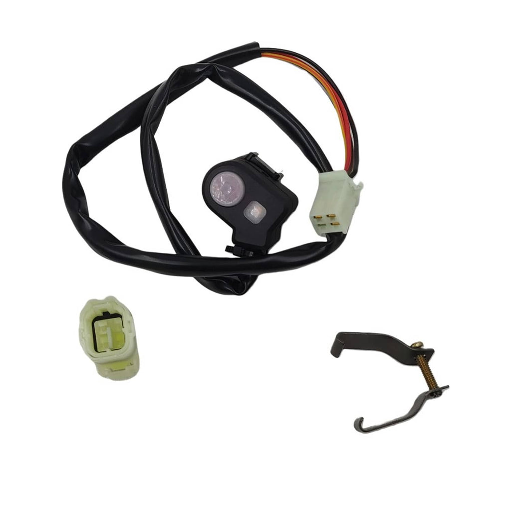 Engine kill switch button kit with black harness, connector plugs, and mounting bracket