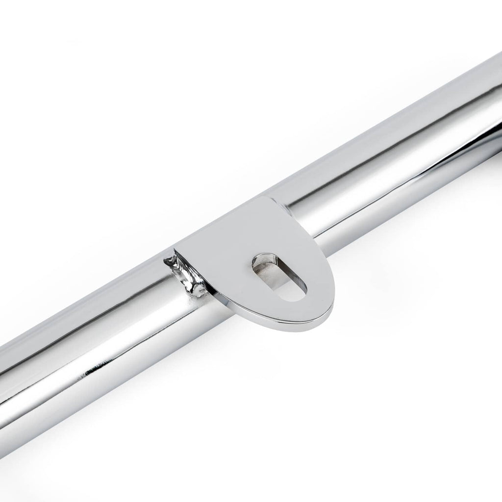 Chrome crash bar engine guard tube with oval mounting hole and polished finish