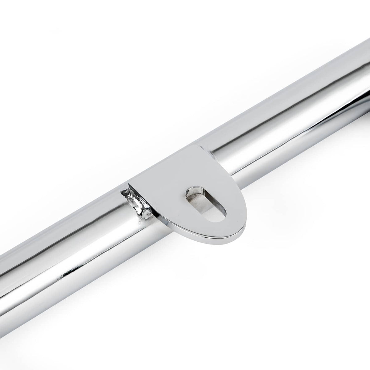 Chrome crash bar engine guard tube with oval mounting hole and polished finish