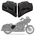 Motorcycle side cover panels, black pair with glossy finish and angular contours