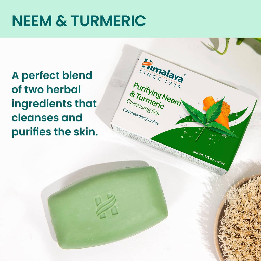 Green Neem & Turmeric cleansing bar with leaf and turmeric design